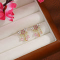 Pink Crystal Look Floral Fringe Small Stud Earrings view 6