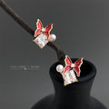 Gold Red Enamel Butterfly Triangle Stone Studs Pair view 1