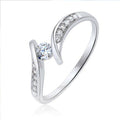 Round Clear Solitaire Curved Open Ring In Polished Silver Tone view 3