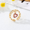 Gold Tone Curb Chain Heart Animal and Smiley Charm Rings view 2