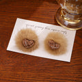 Brown and White Plush Heart Center Round Stud Earrings view 2