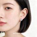 Silver Tone Clear Octagonal Millennium Rose Zircon Square Stud Earrings view 2