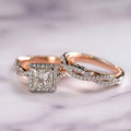 Square Halo Three-Ring Bridal Set In Silver, Gold, And Rose Tones view 9