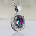 White Metal Oval Rainbow Halo Pendant Necklace Alloy view 2
