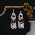 Eighty Silver Tone Ethnic Feather and Bead Earrings view 10