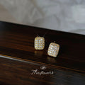 Gold Rectangular Pave Crystal Stud Earrings Rounded Square view 4