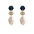 Navy Geometric White Petal Gold Tone Dangle Stud Earrings view 5