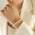 Triple Layer Pearl Fu Charm Bracelet Gold Freshwater view 1
