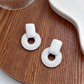 Brown and White Concentric Round Wood Look Earrings view 6