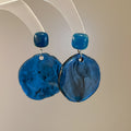 Marbled Resin Double Disc Earrings in Blue and Green view 6