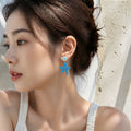 Blue and Yellow Starfish Round Top Statement Earrings view 3