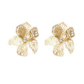 Gold Tone Openwork Flower Stud Earrings Clear Center Stone view 5