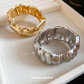 Wide Metal Open Cuff Bangle Gold Smooth Silver Pleat view 2