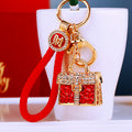 Jeweled Leopard Handbag Keychains with Fortune Cords and Loose Loops view 1