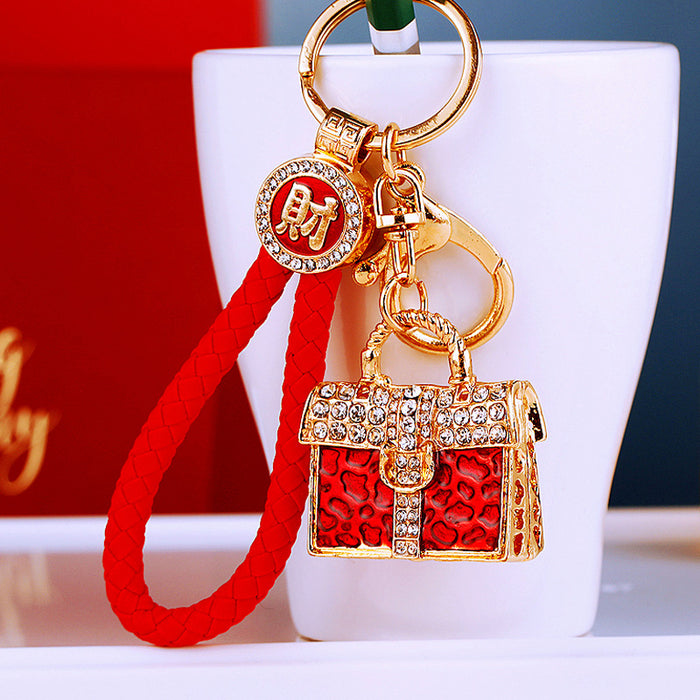 Jeweled Leopard Handbag Keychains with Fortune Cords and Loose Loops