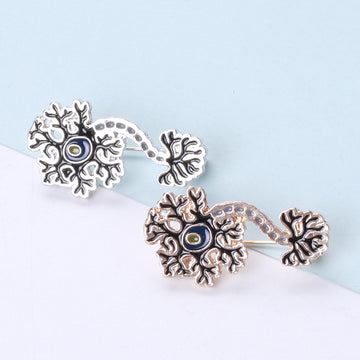 Neuron Enamel Brooch With Blue Center in Gold or Silver Tone