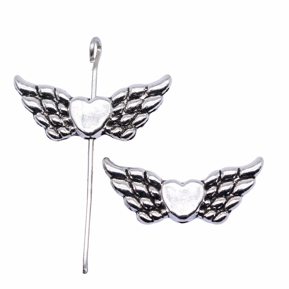 21x9mm 1.1g Zinc Alloy Heart Wing Loose Metal Beads for DIY Bracelet Necklace Jewelry Making