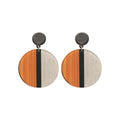 Color Block Round Disc Drop Earrings in Black Brown and White view 5