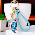 Jeweled Dolphin Keychains with Braided Wrist Strap Options in Ten Designs view 4