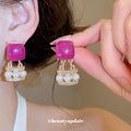 Gold Magenta Resin Pearl Crystal Necklace Earrings Bracelet view 4