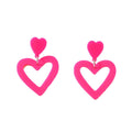 Pink Acrylic Double Heart Stud Drop Earrings in Two Colors view 5
