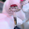 Pink Cushion Solitaire Pear Cluster Statement Ring Silver Tone view 3