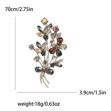 Leaf Bouquet Brooch In Metal With Faceted Leaf Crystals On Branching Stems