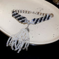Black and White Crystal Chain Necklaces with Hand Tassels view 6