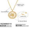Gold Clover Zircon Circle Pendant Stainless Steel Necklace view 6