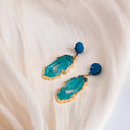 Turquoise Irregular Panel and Blue Round Stud Earrings view 3