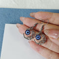 Silver Rhinestone Crescent Moon Evil Eye Hook Earrings view 3