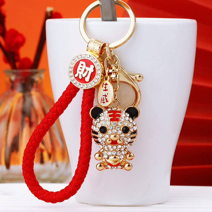 Jeweled Tiger Character and Plaque Keychains with Bare Wrist Loops