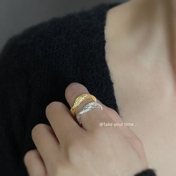 Gold Silver Twisted Texture Crystal Line Open Rings