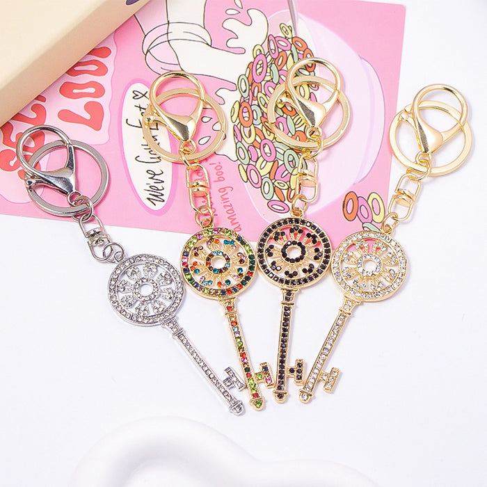 Rhinestone Skeleton Key Keychain Four Color Finishes
