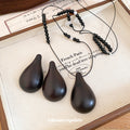 Dark Wood Teardrop Pendant Necklace Stud Earrings Black view 2