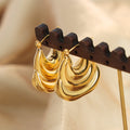 Layered Wavy Bag Shape Chunky Hoop Earrings Gold Steel view 4
