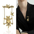 Swinging Cat Brooch with Bird and Branch Details for Jackets and Scarves view 2