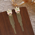 Pastel Pink Lion Dance Gold Tone Long Chain Tassel Earrings view 4