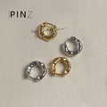 Textured Molten Metal Huggie Hoop Earrings Gold Silver Tone view 1