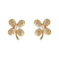 Gold CZ Four Leaf Clover Stud Earrings Pearl Center view 5