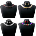 Four Color Rectangular Crystal Look Necklace and Earring Sets view 1
