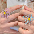 Three Mixed Beaded Rings In Pink Lavender Green Blue And White view 3