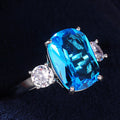 Silver Ocean Blue Oval Cubic Zirconia Three Stone Ring view 3