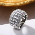 Silver Tone Multi Row Pave Clear Stone Wide Band Ring view 2