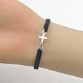 Black Braided Cord Adjustable Silver Cross Bracelet view 3
