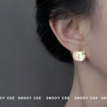 Gold Tone White Apple Cat And Pink Stone Stud Earrings For Women view 2