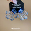 Blue Square Crystal Earrings with Clear Fan Shaped Dangles view 2