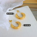 Gold Chunky Crescent Moon Hoop Stud Earrings Polished view 2