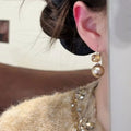 Champagne Crystal And Pearl Hook Drop Earrings Statement Jewelry view 4