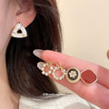 Gold Multi Pair Stud Earring Set Pearl Triangle Bow Red view 2